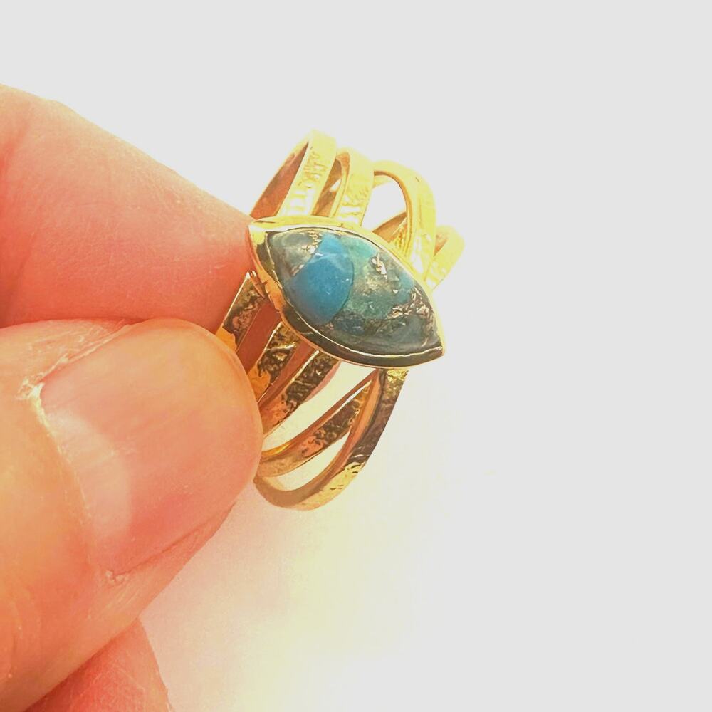 BYCILA Gold Plated over Sterling Ring Set of 2 Blue MARINA CONNIE Size 9 - Picture 3 of 10